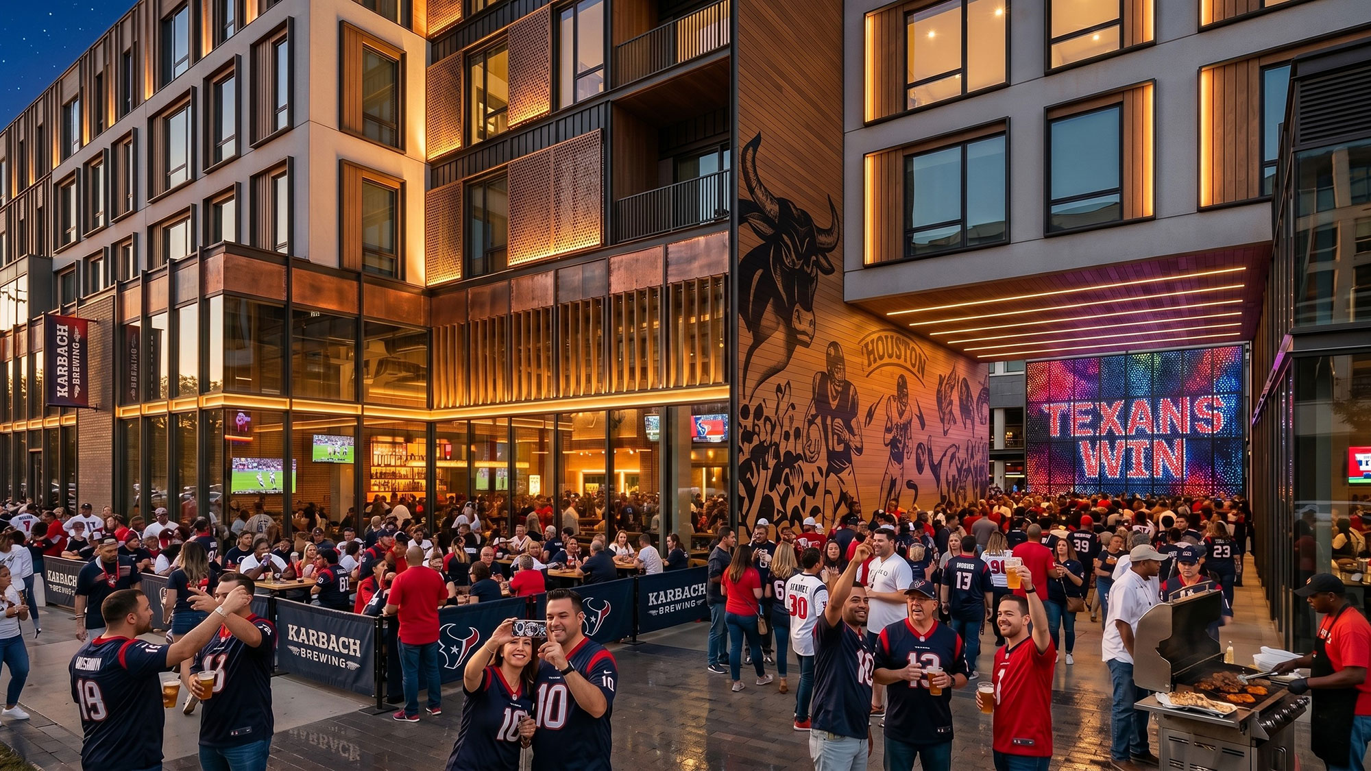 A crowd of people outside a building.