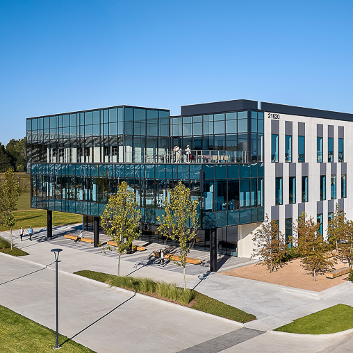 A building with glass walls.