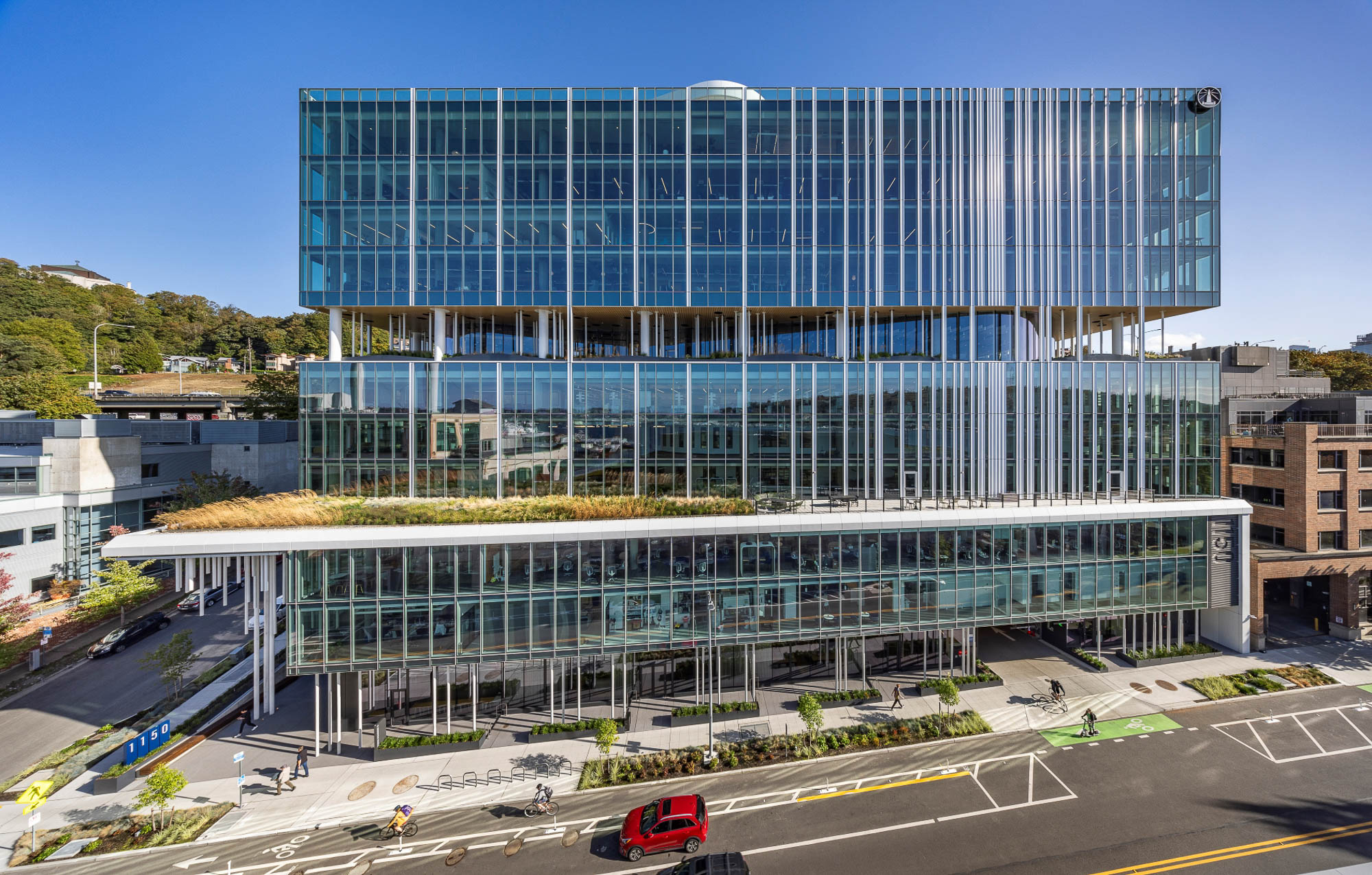 A large glass building.