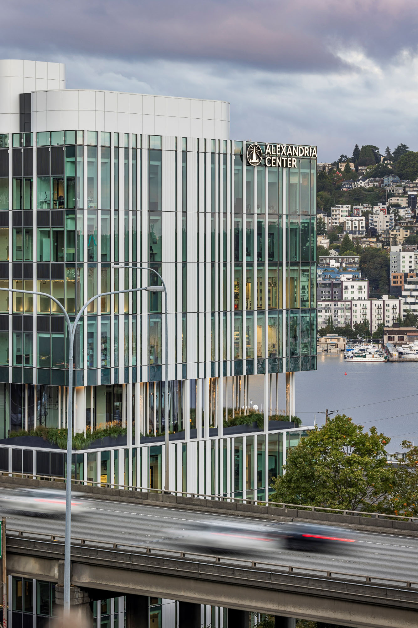 A building with a glass front.