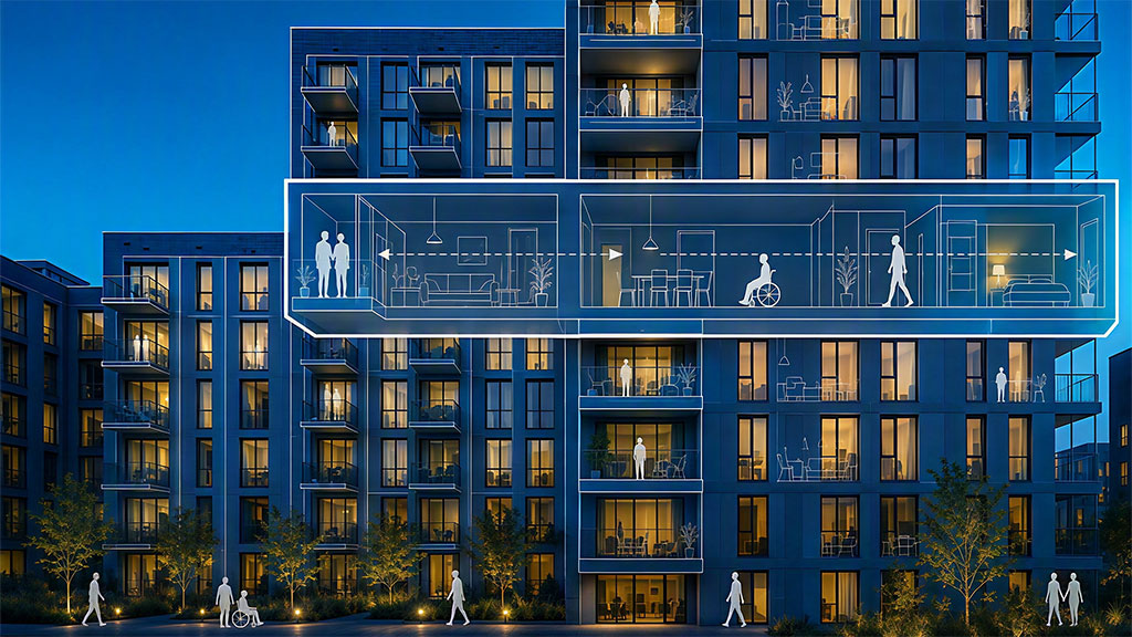 A large blue building.