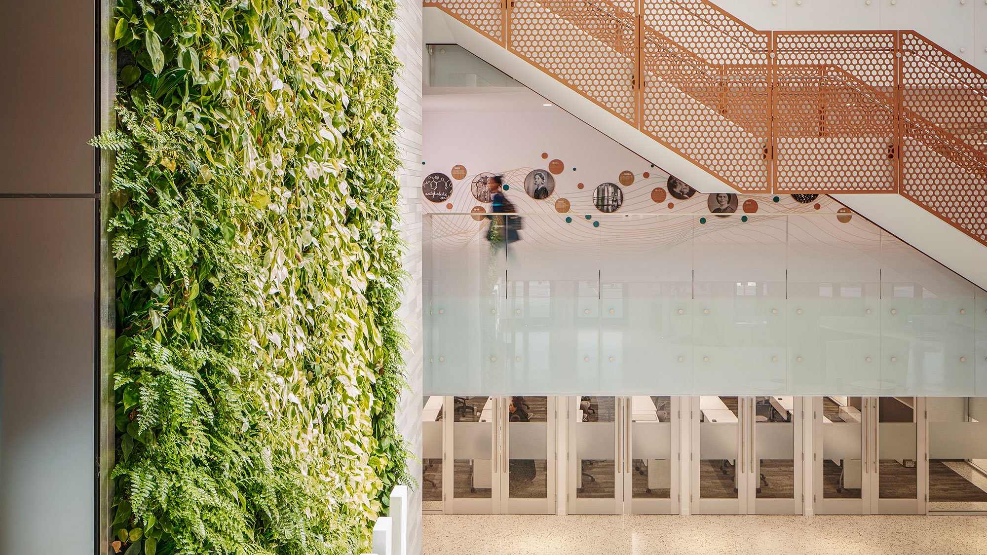 A building with a glass wall.