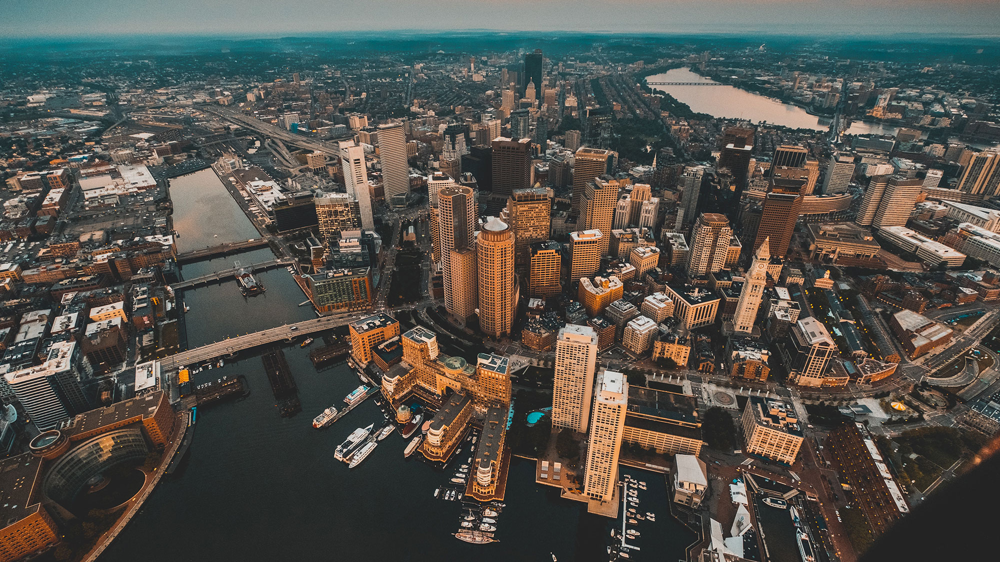 A city with many buildings and streets.