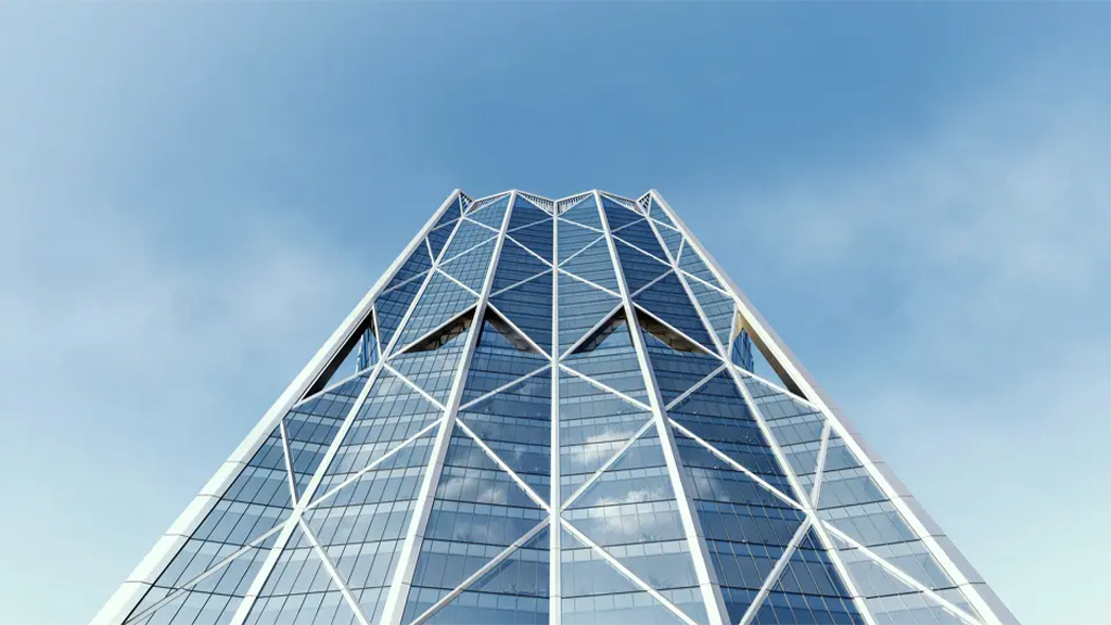 A tall glass building.