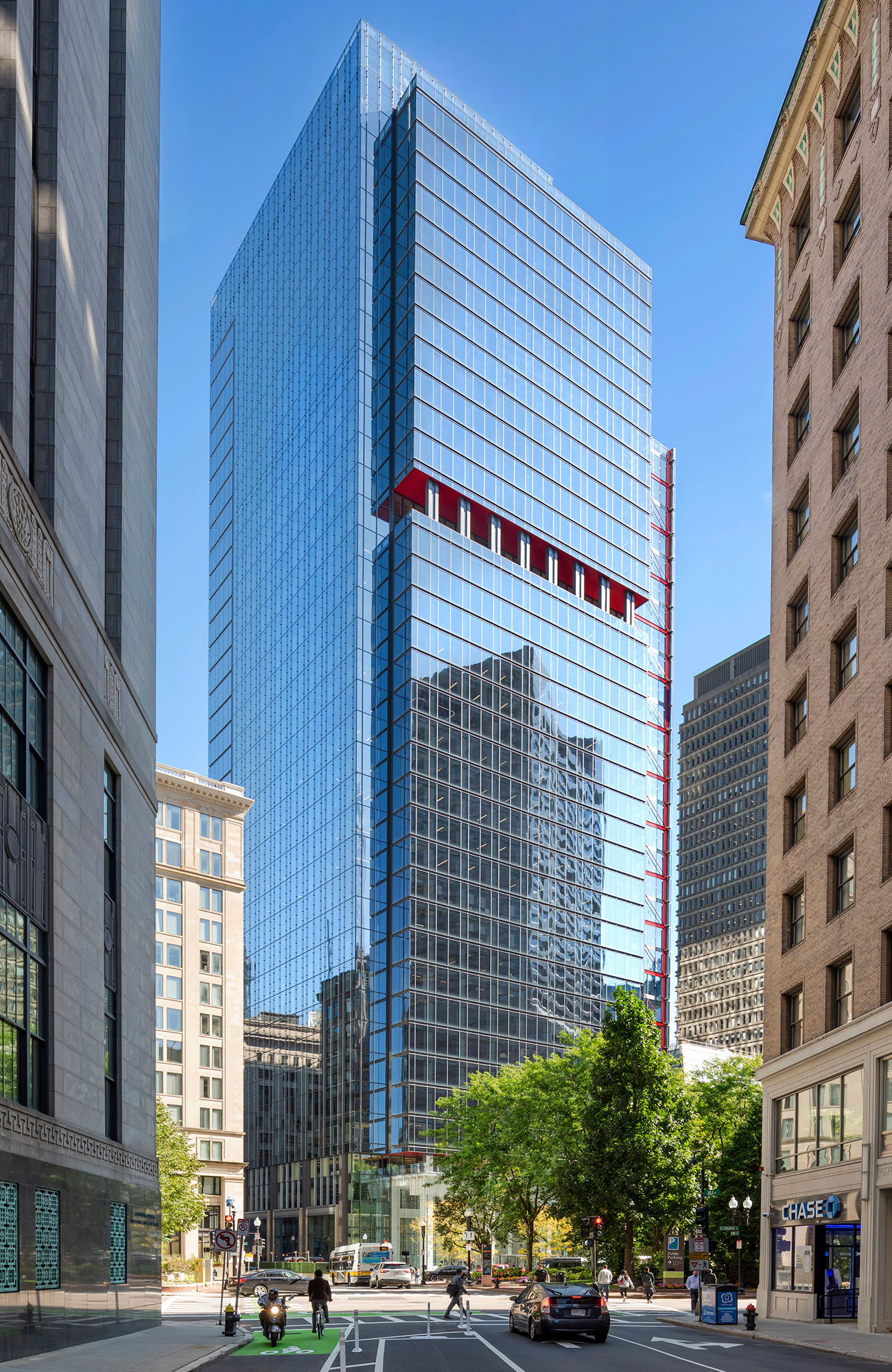 A tall glass building.