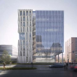 A large glass building.