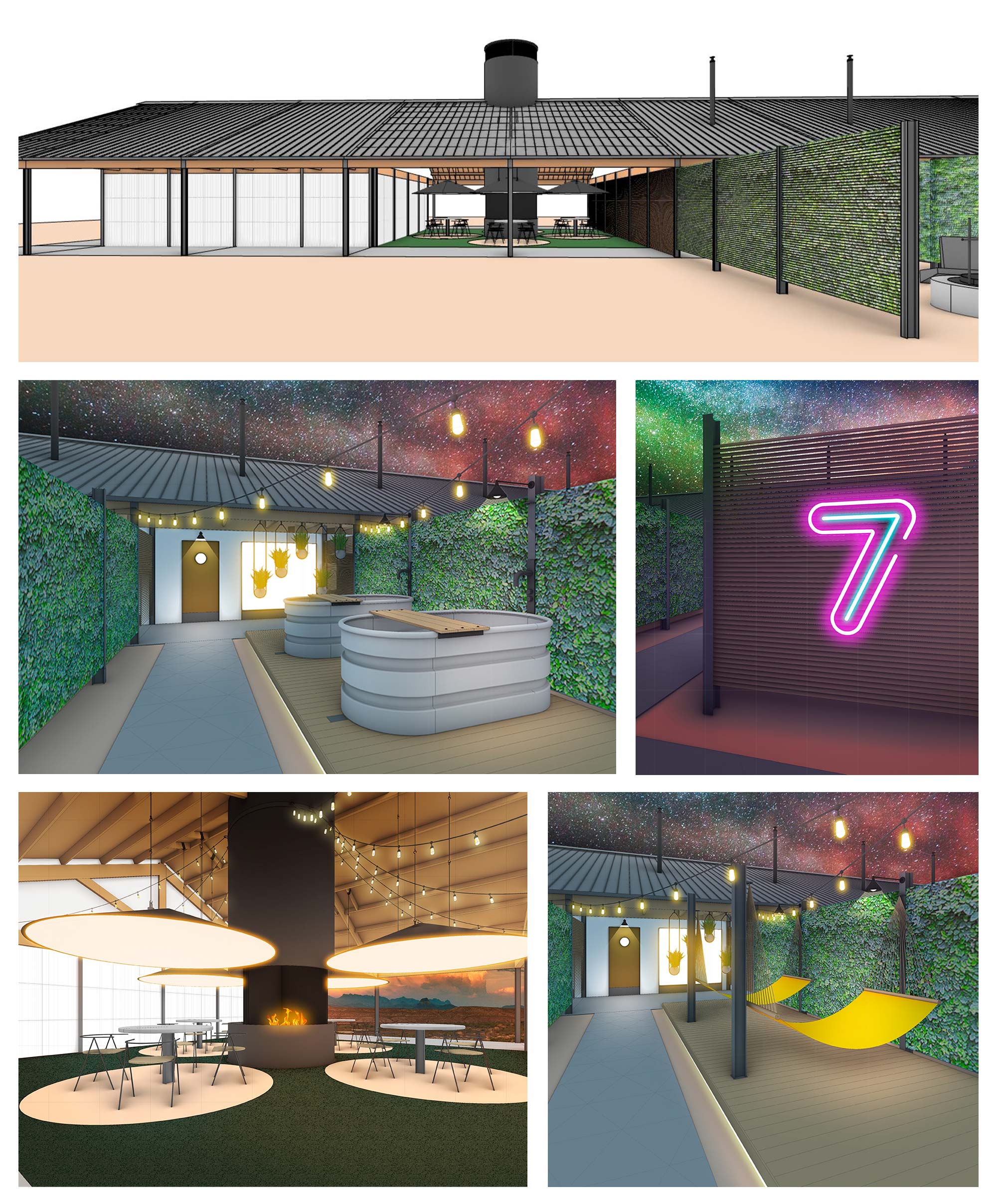 Renderings of reimagined motel settings created by Jong Kim.