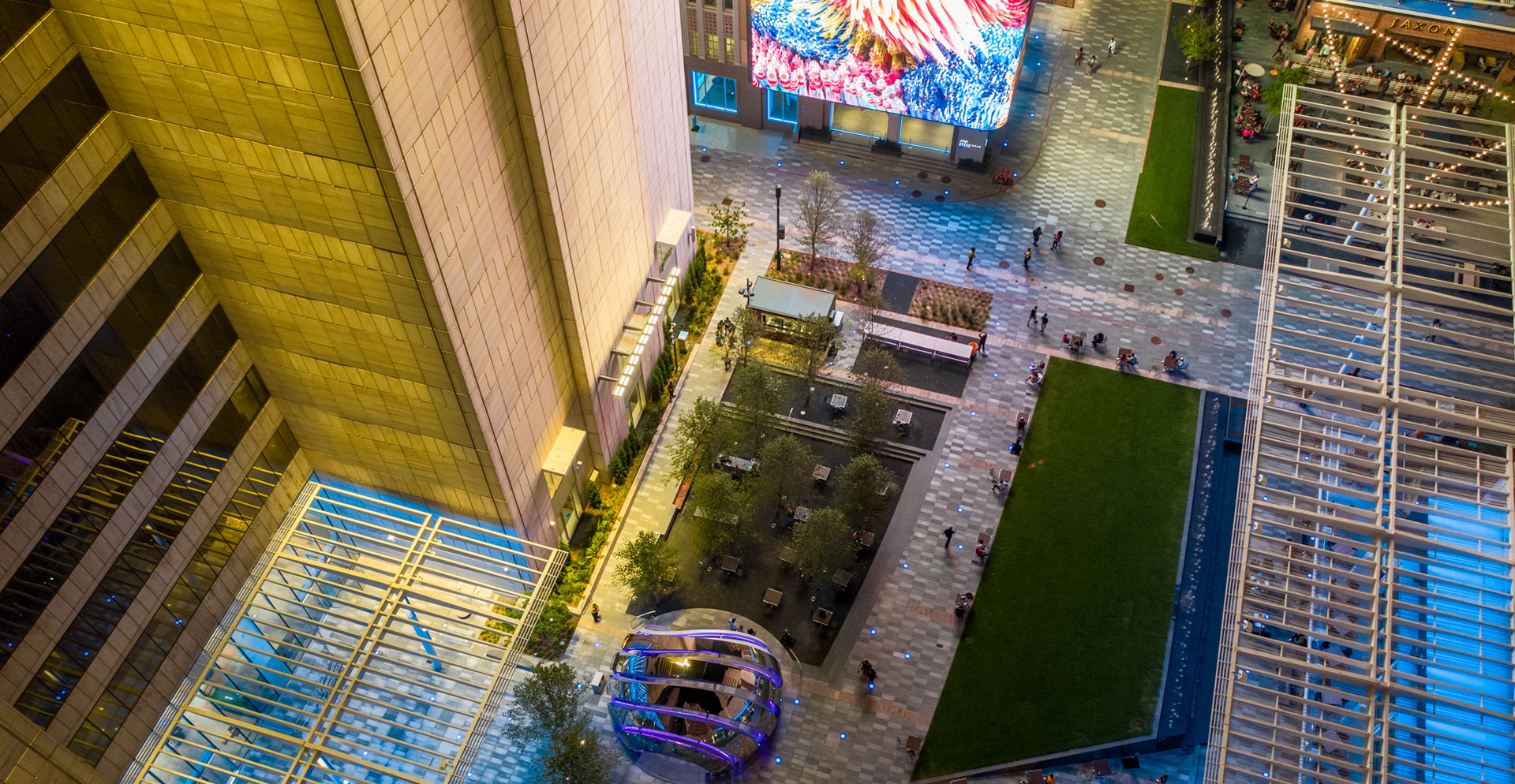 A high angle view of a building.