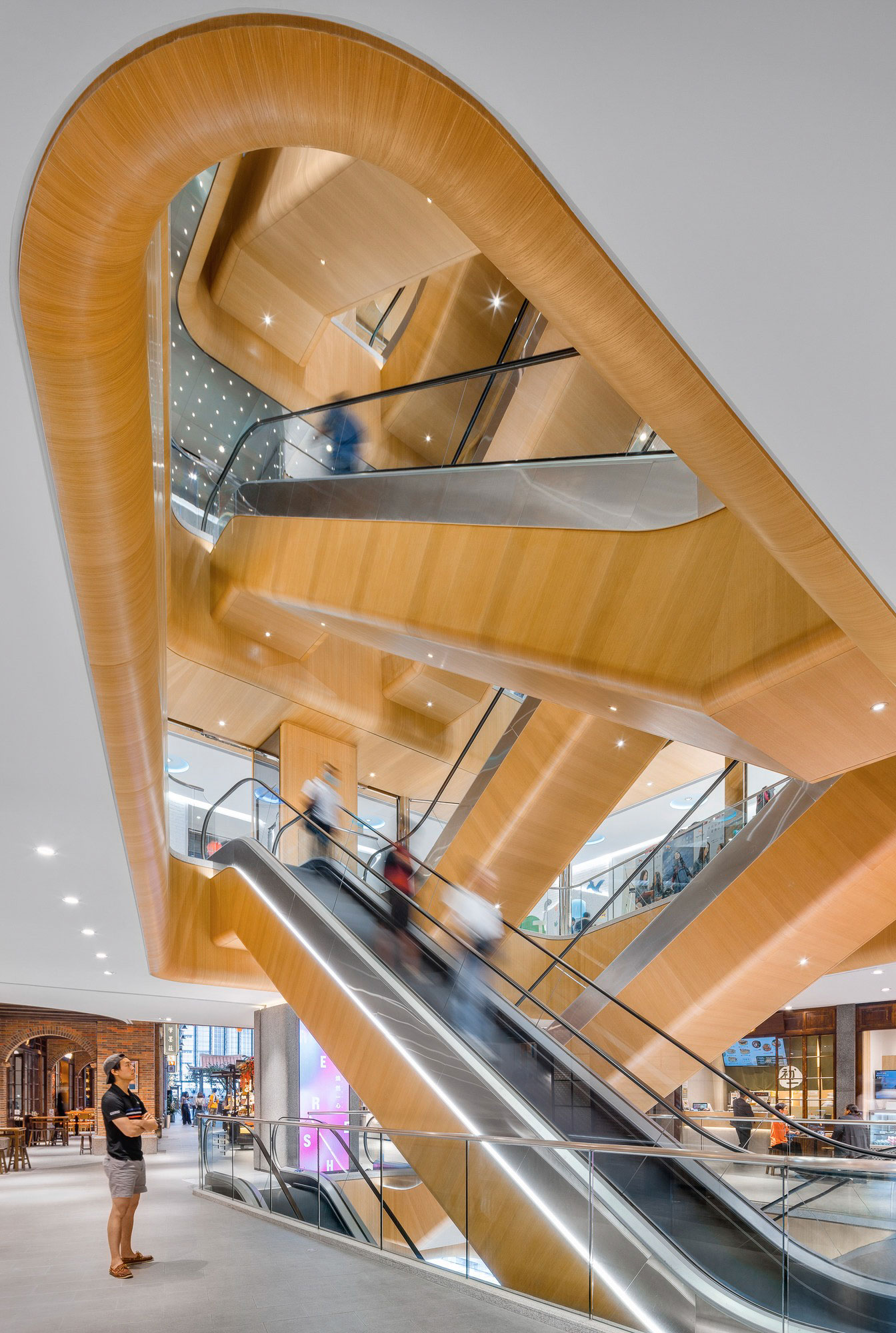 A spiral staircase in a building.