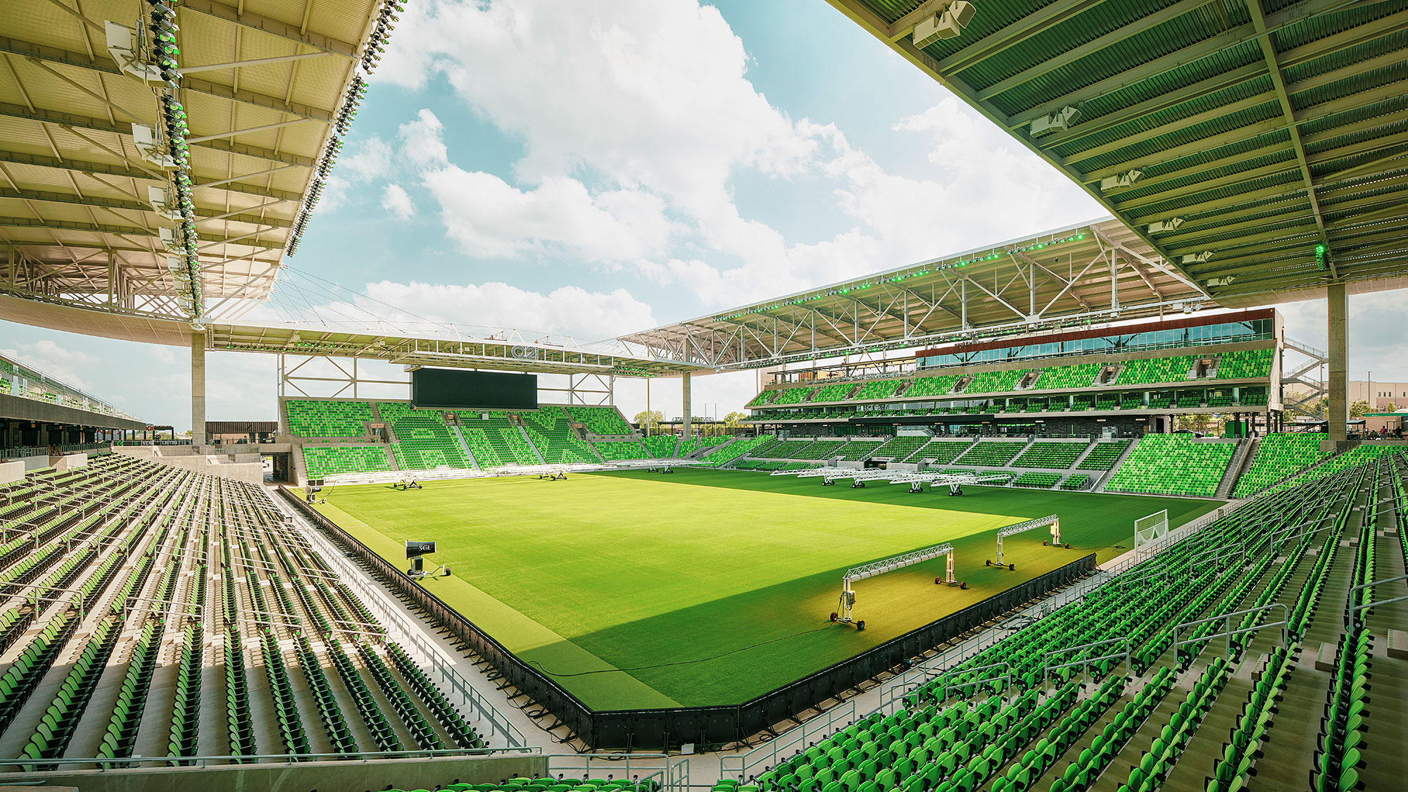 A large empty sports stadium.