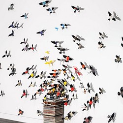 A group of people flying in the sky.