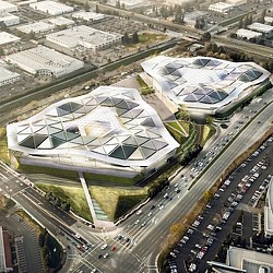 A high angle view of a sports stadium.