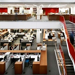 A high angle view of a building.