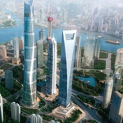 A high angle view of a city.