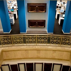 A collage of a building.