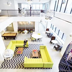 A high angle view of a building.