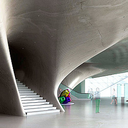 A group of people walking up a staircase.