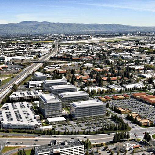 An aerial view of a city.
