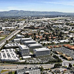 An aerial view of a city.