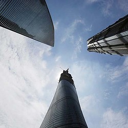 A bee on a tall building.