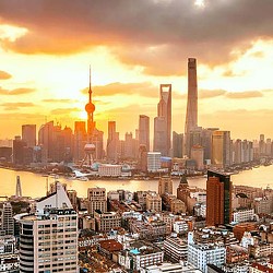 A city with tall buildings.