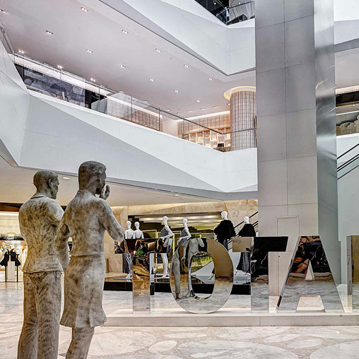 A group of statues in a building.