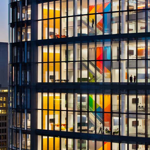 A building with many flags.