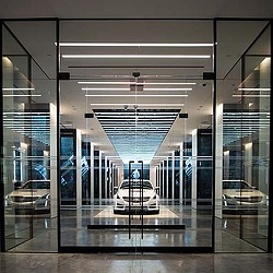 A car parked inside a building.