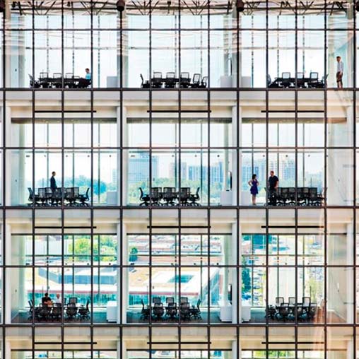 A high angle view of a building.