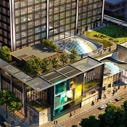 A high angle view of a building.