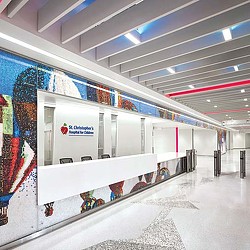 A train in a station.