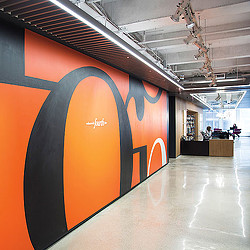A large orange and black wall.