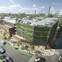 A high angle view of cars parked.