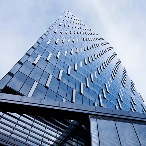 A tall building with many windows.