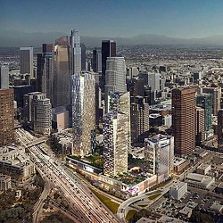 A city with tall buildings.