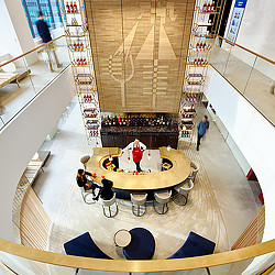 A high angle view of people in a building.