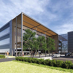 A building with a glass roof.