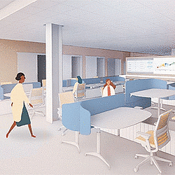 A person walking in a room.