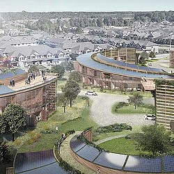 A high angle view of a building.