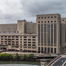 A large building with many windows.