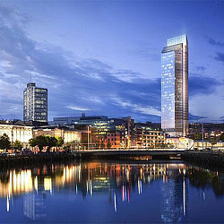 A city with tall buildings.