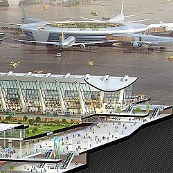 A group of airplanes parked in a parking lot.