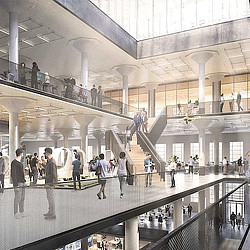 People walking inside a building.