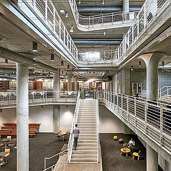 A large building with stairs.