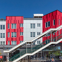 A group of buildings with stairs.