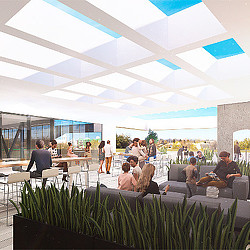 A group of people sitting at tables.