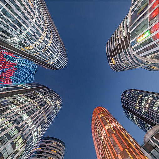 A group of tall buildings.