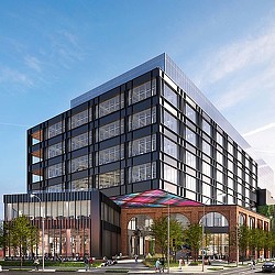 A large building with many windows.