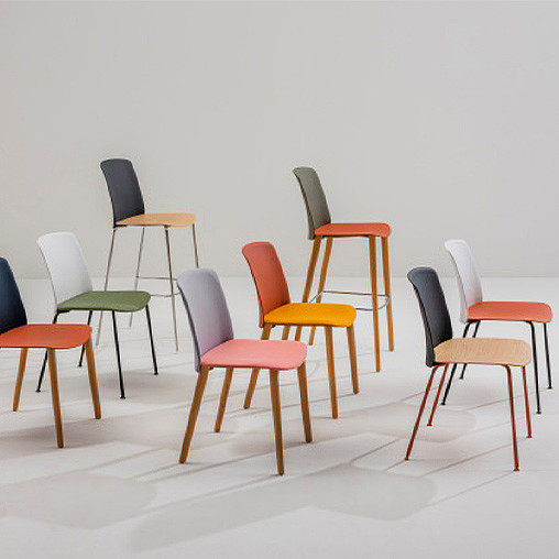 A group of colorful chairs.