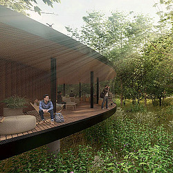 A group of people sitting on a deck.